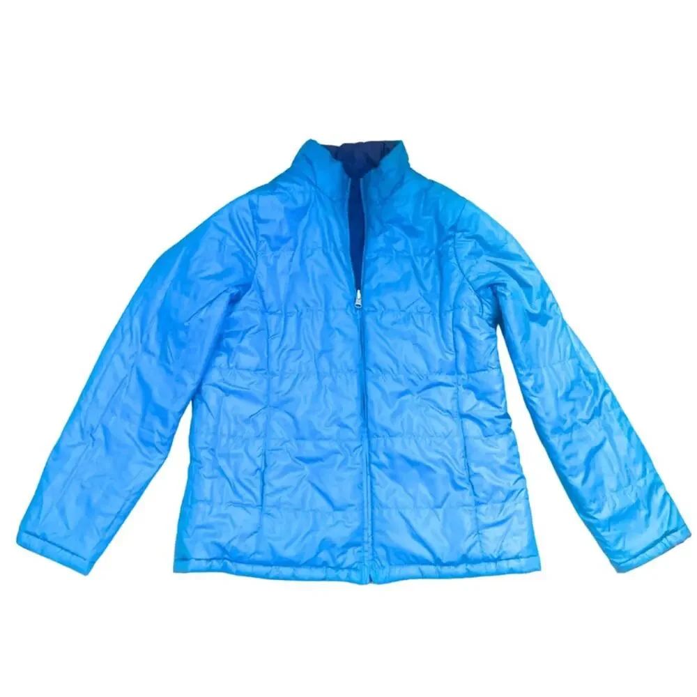Reversible Blue Quilted Puffer Barn Jacket Small Winter Lightweight Y2K Nautical - Picture 8 of 11